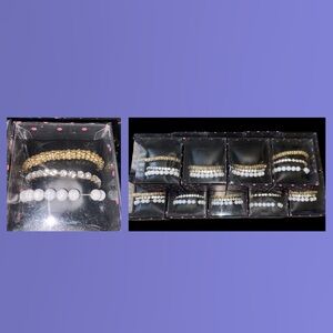 Gold and White Beaded Bracelet Sets